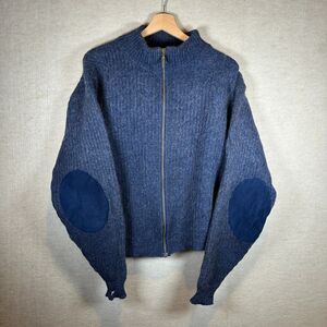 Vtg L.L. Bean Wool Zip Sweater Womens XL Leather Elbow Patches USA Made Preppy